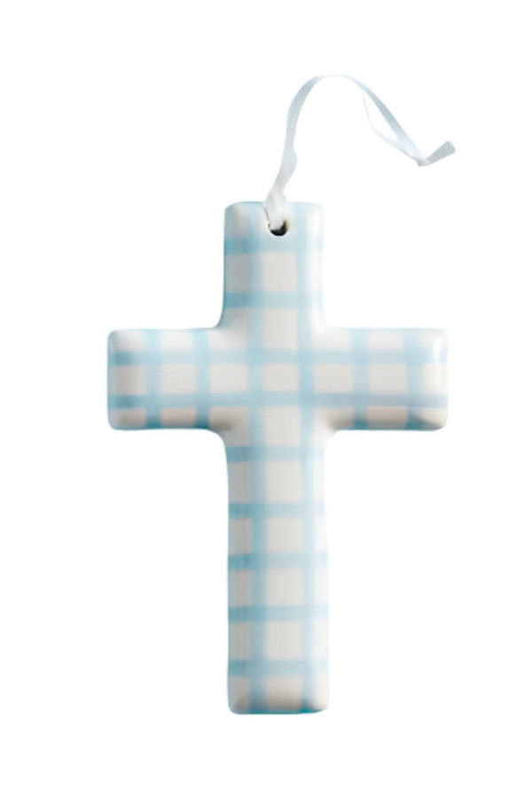 Ceramic Cross- Blue Plaid