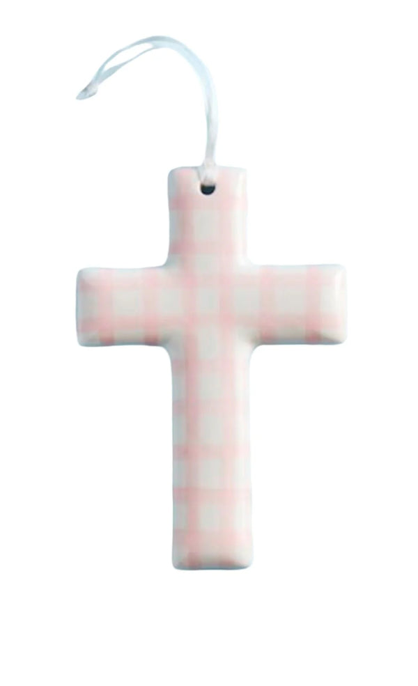 Ceramic Cross- Pink Plaid