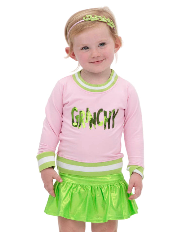 Grinchy in Sequin Crew Sweatshirt- Pink
