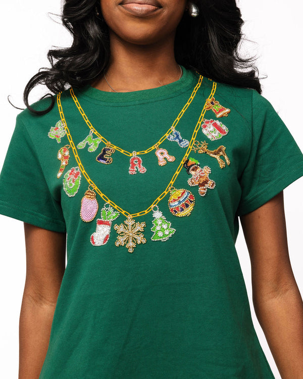 Dark Green Christmas Necklace Tee Dress