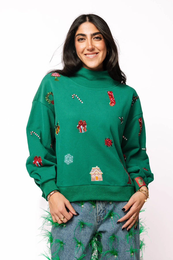Dark Green Small Christmas Icon Sweatshirt- (Women's)