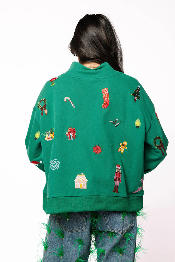 Dark Green Small Christmas Icon Sweatshirt- (Women's)