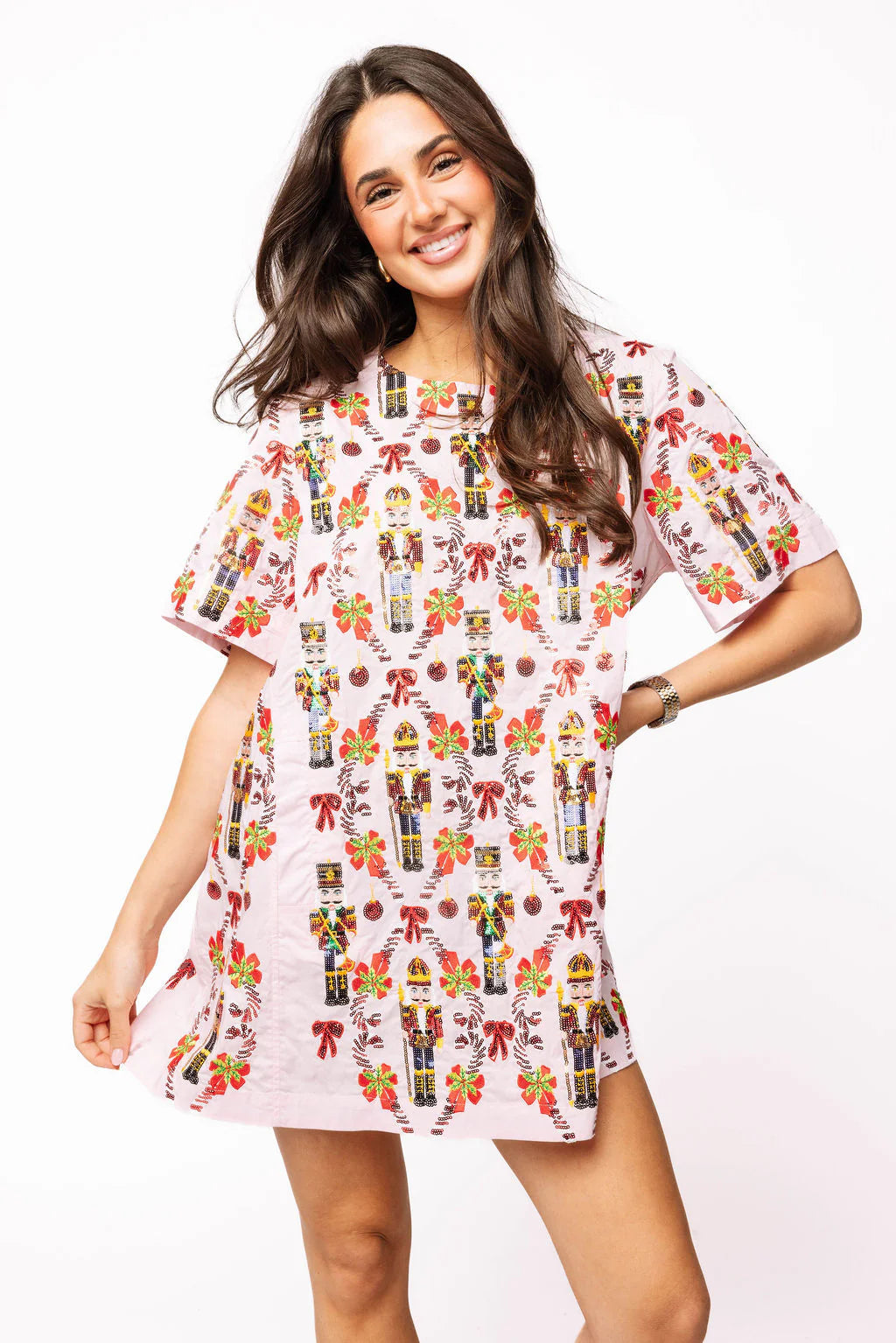 Light Pink Cotton Nutcracker & Candy Cane Dress- (Women's) Adult Medium Light Pink Cotton Nutcracker & Candy Cane Dress- (Women's) Adult Medium