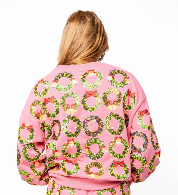 Hot Pink Multi Wreaths Sweatshirt- (Women's)