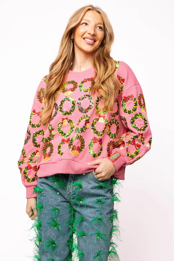 Hot Pink Multi Wreaths Sweatshirt- (Women's)