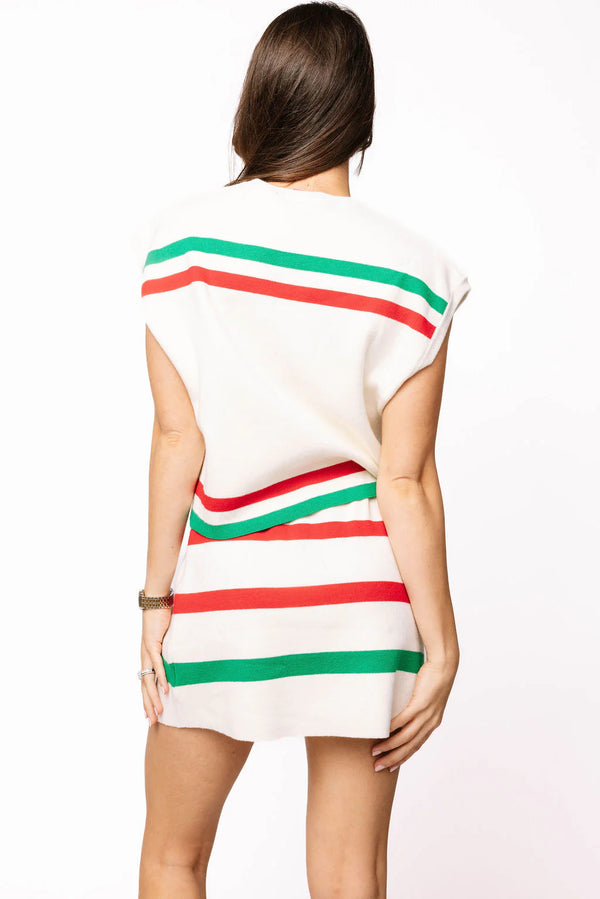 White, Red & Green Stripe Skirt- (Women's)