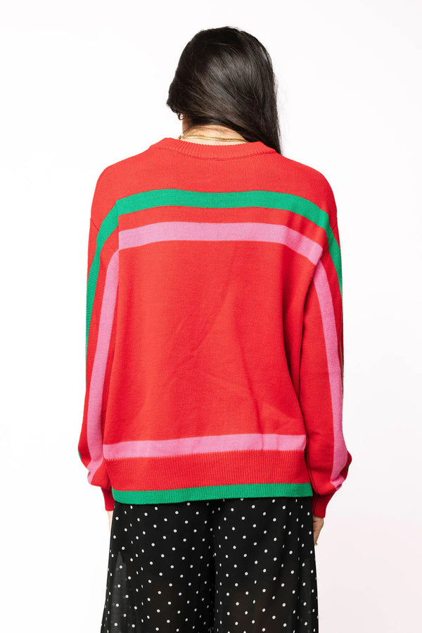 Red, Green & Pink 'sleigh Queen' Stripe Sweater- (Women's)