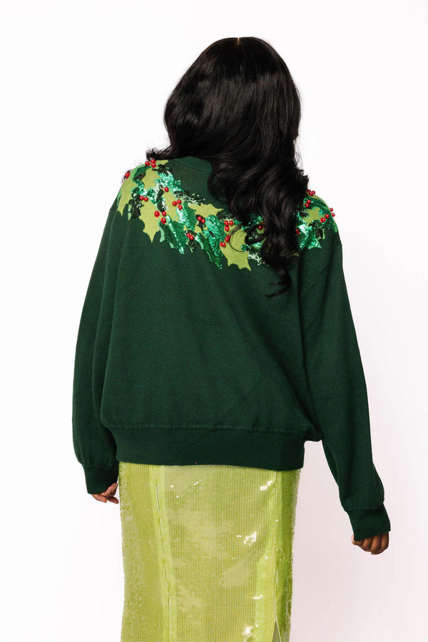 Dark Green & Red Wreath Around Neck Sweater- (Women's)