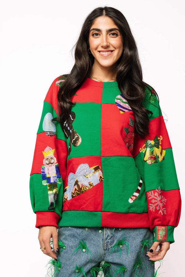 Green & Red Checkered Christmas Icon Sweatshirt- (Women's)