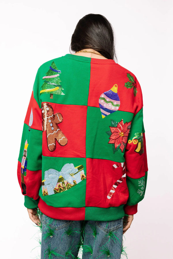 Green & Red Checkered Christmas Icon Sweatshirt- (Women's)