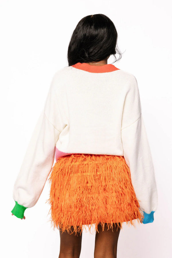 White Colorblock 'sparkle Season' Sweater- (Women's)