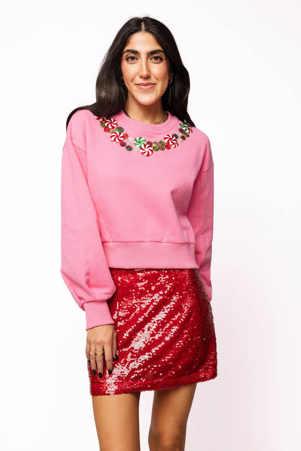 Hot Pink Peppermint Neck Sweatshirt- (Women)