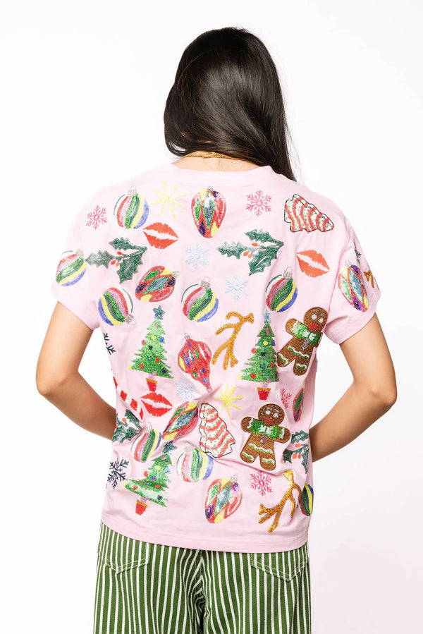 Light Pink Christmas Icons Tee- (Women's)