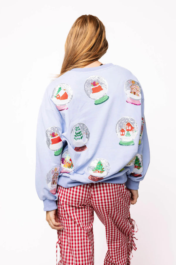 Powder Blue Christmas Snow Globe Sweatshirt- (Women's)
