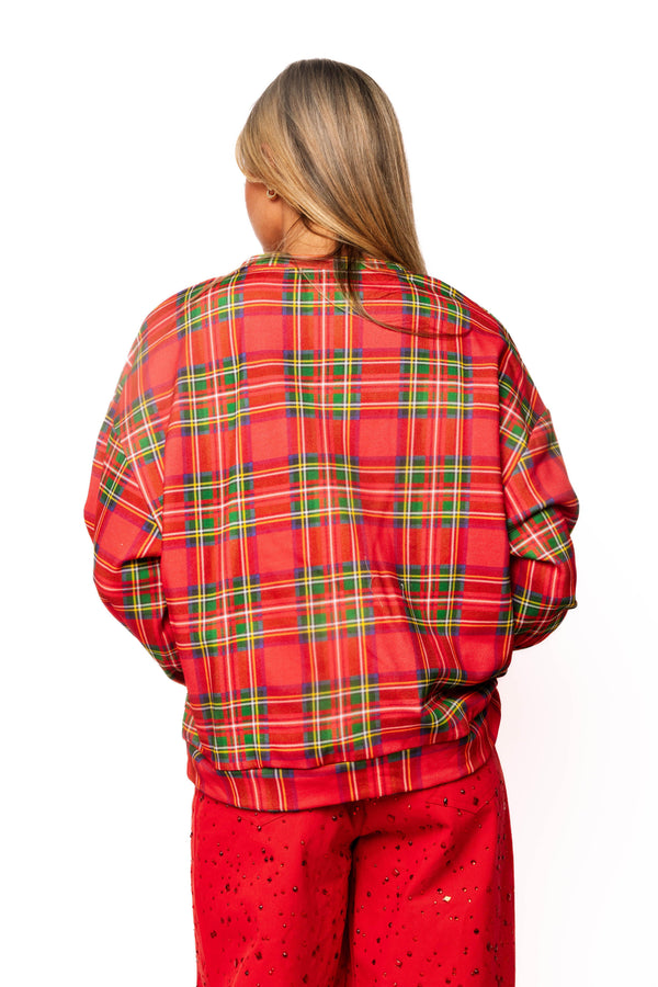 Red Plaid 'Merry' Sweatshirt- (Women's)