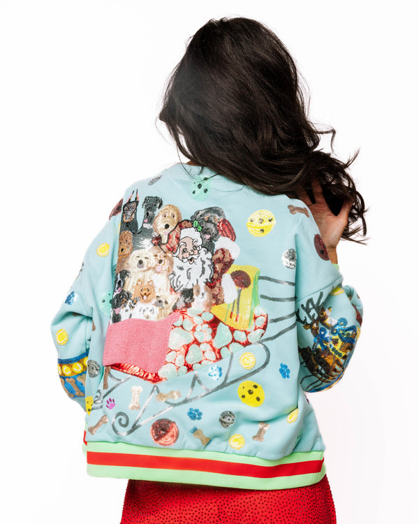 Aqua Dogs On Santas Sleigh Sweatshirt- (Women's)