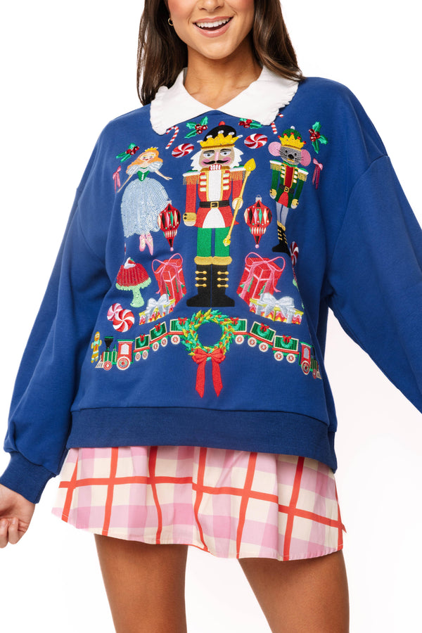Navy Collared Nutcracker Icon Sweatshirt- (Women's)
