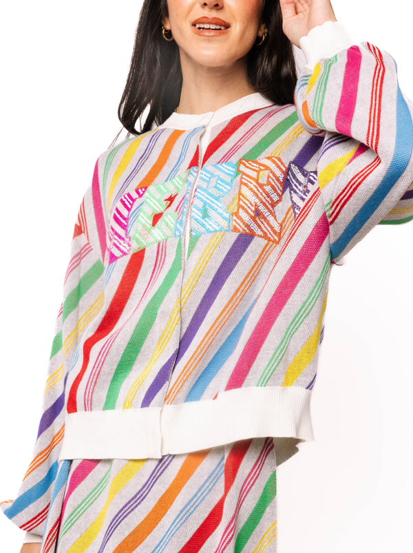 Rainbow Striped 'Merry' Button Up Cardigan- (Women's)