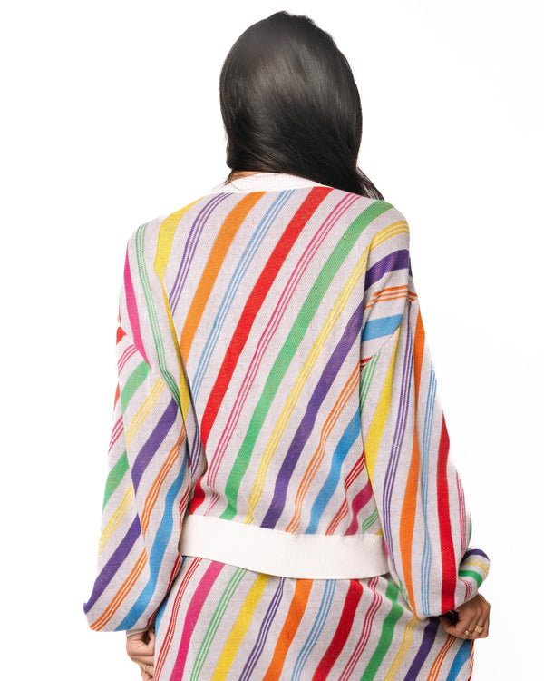 Rainbow Striped 'Merry' Button Up Cardigan- (Women's)