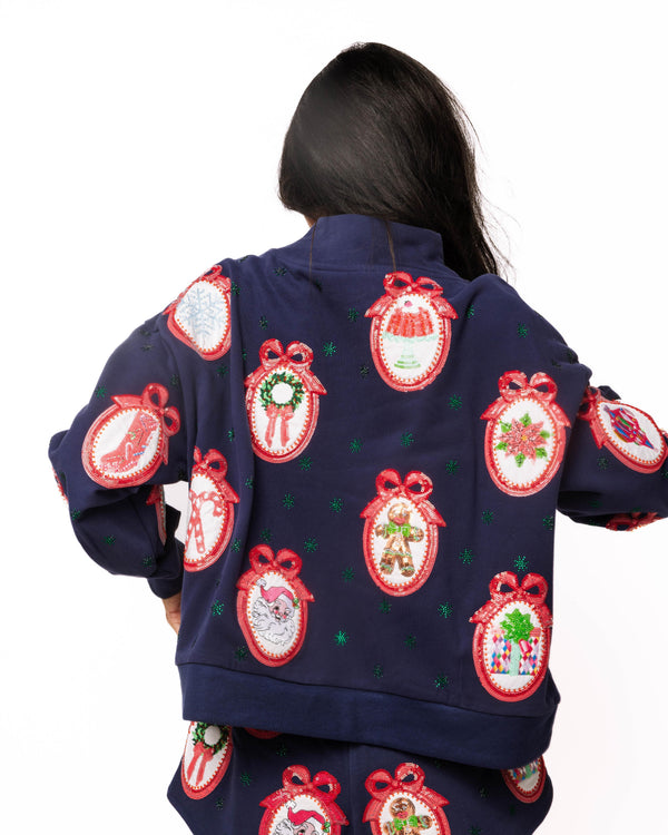 Navy Wallpaper Mockneck Sweatshirt- (Women's)