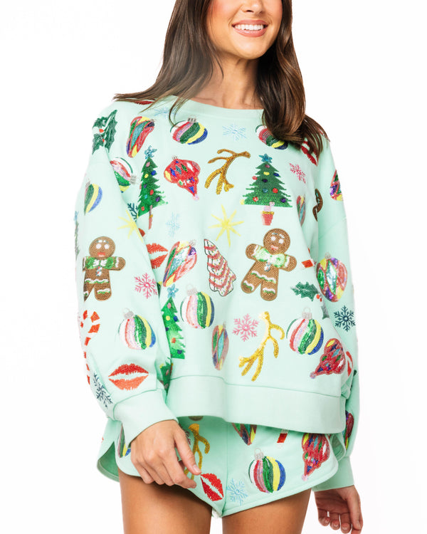 Mint Multi Christmas Icons Sweatshirt- (Women's)