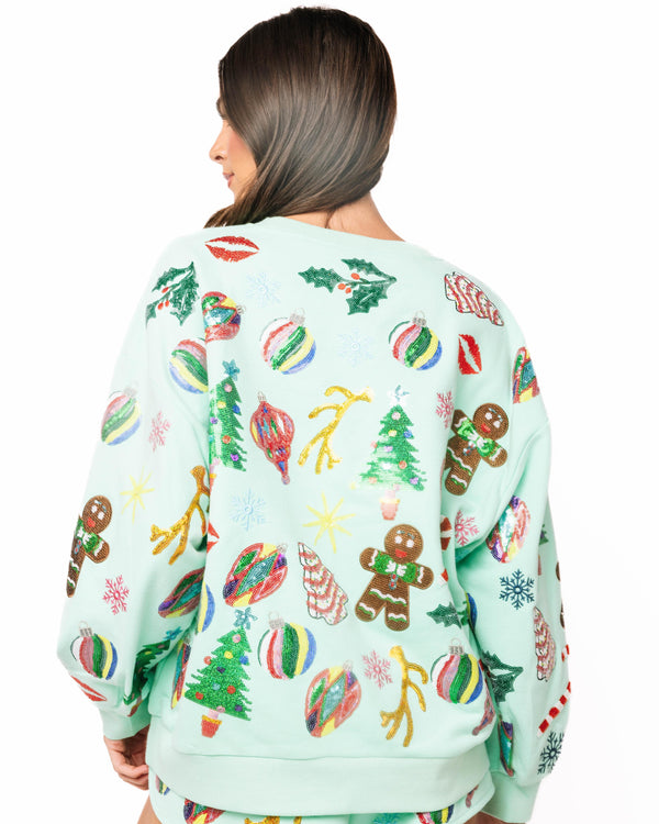 Mint Multi Christmas Icons Sweatshirt- (Women's)