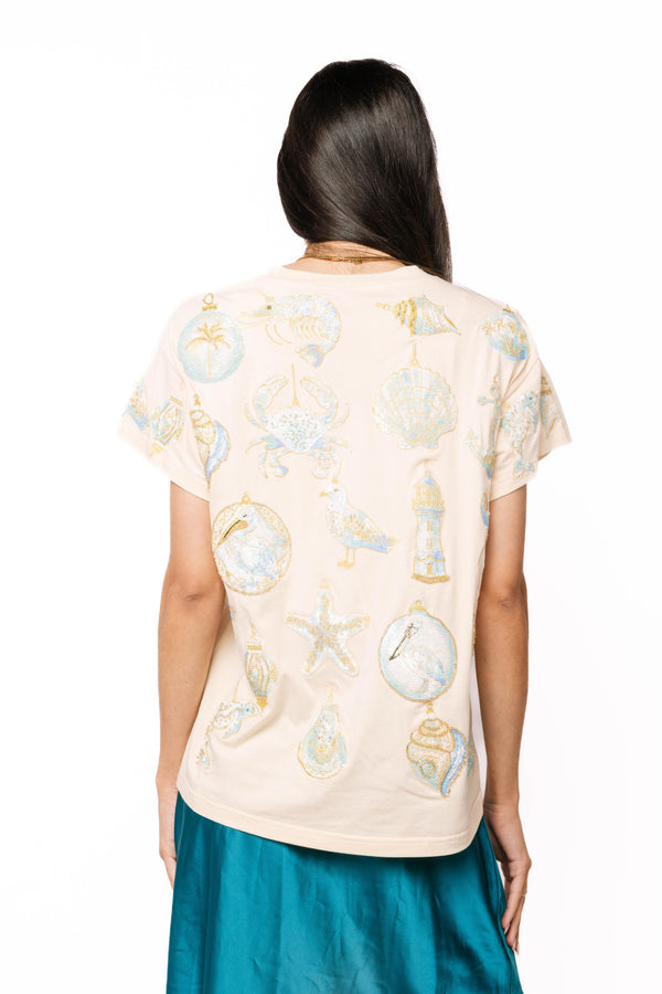 Ivory Beach Sea Shell Ornament Tee- (Women's)
