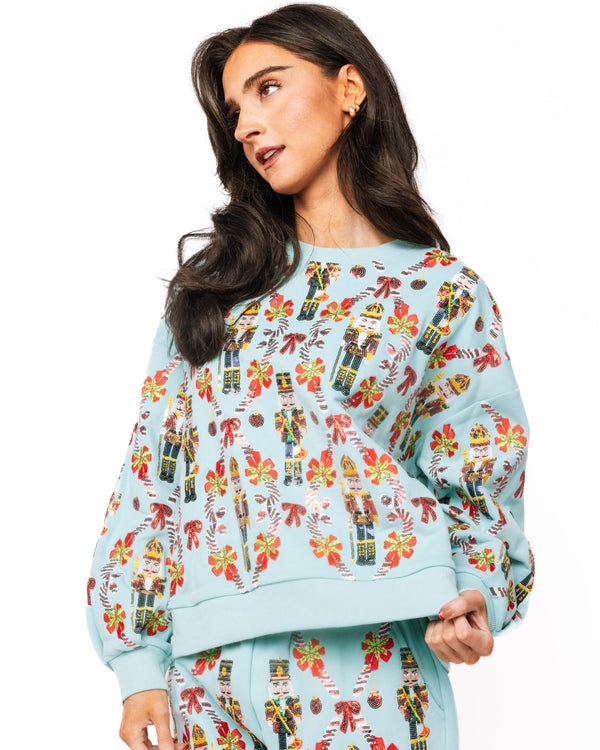 Aqua Gingerbread & Candy Cane Sweatshirt- (Women's)