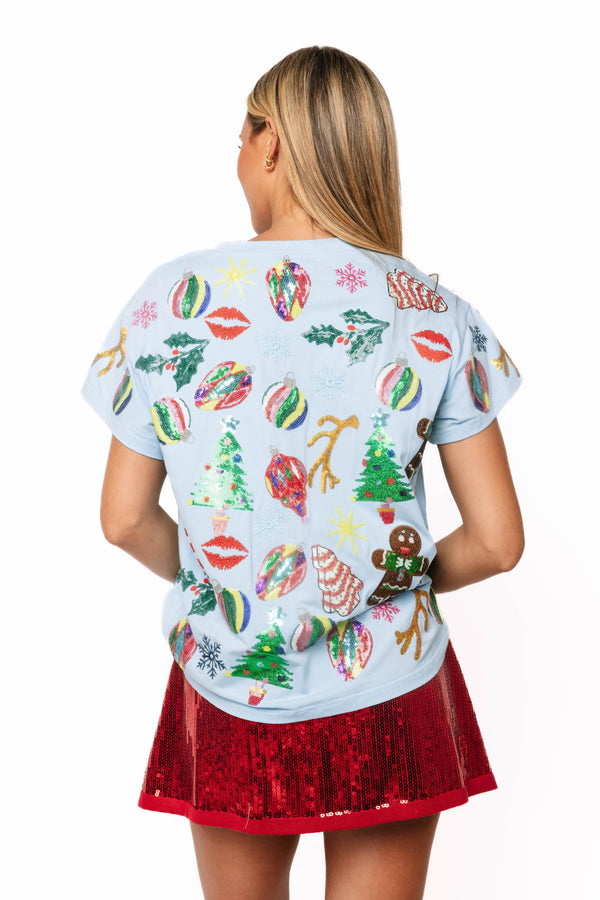 Blue Christmas Icons Tee- (Women's)