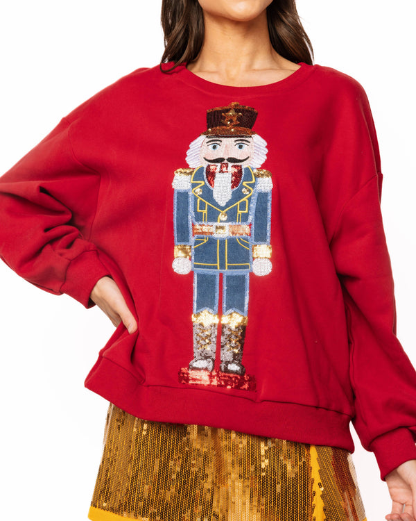 Red Nutcracker In Denim Suit Sweatshirt- (Women's)