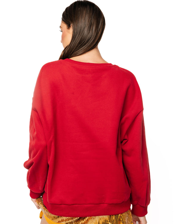 Red Nutcracker In Denim Suit Sweatshirt- (Women's)