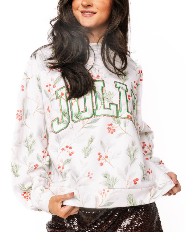Holly Print 'Jolly' Mock Neck Sweatshirt- (Women's)