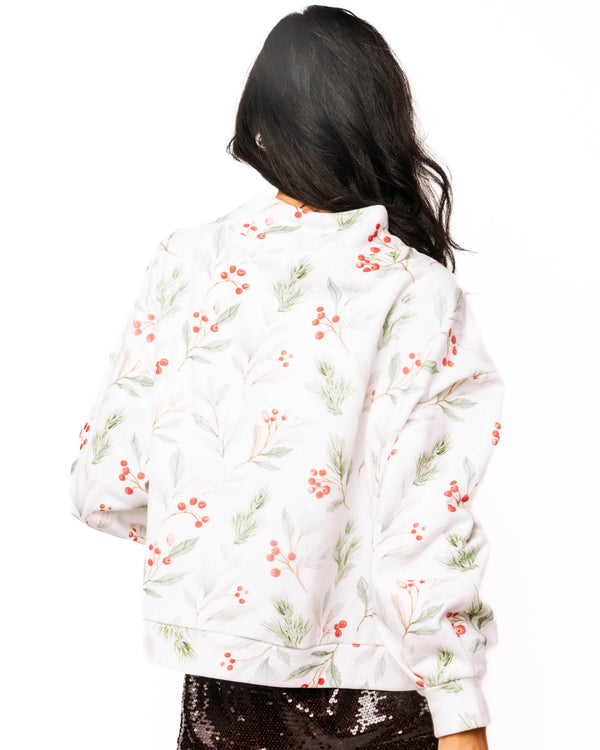 Holly Print 'Jolly' Mock Neck Sweatshirt- (Women's)