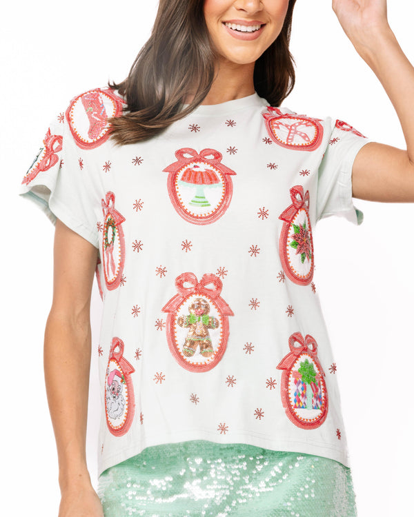 Light Blue Christmas Wallpaper Tee- (Women's)