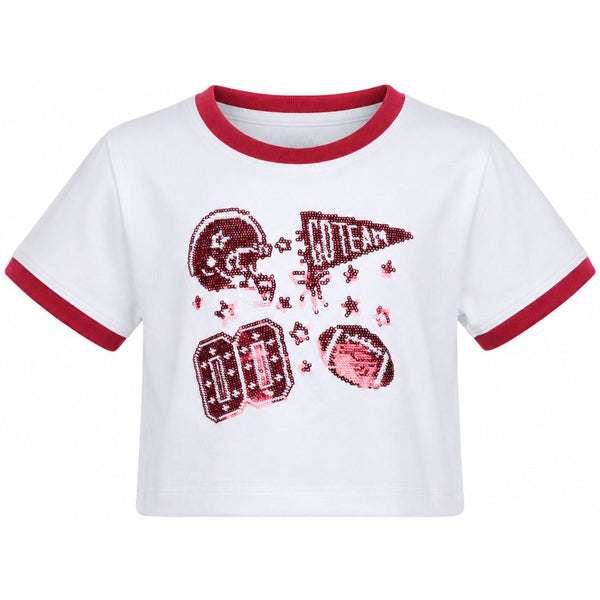 Sequin Football Elements Boxy T- Crimson