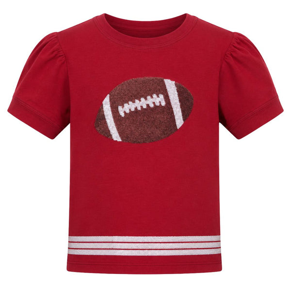 Sequin Football SS Holly Shirt- Crimson