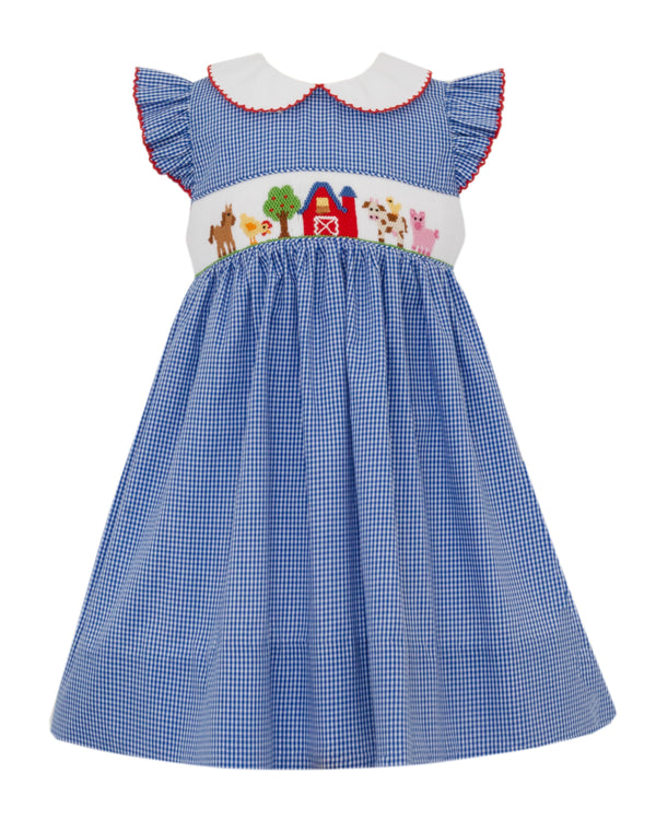 Farm Dress W/ Collar- Royal Blue Gingham