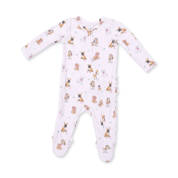 Bestie Dogs 2 Way Ruffle Zipper Footie- Pink