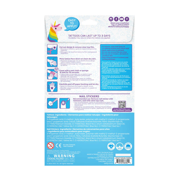 Tattoo Palooza: Temporary Tattoos & Nail Stickers- Unicorns & Rainbows (4 Sheet Set)