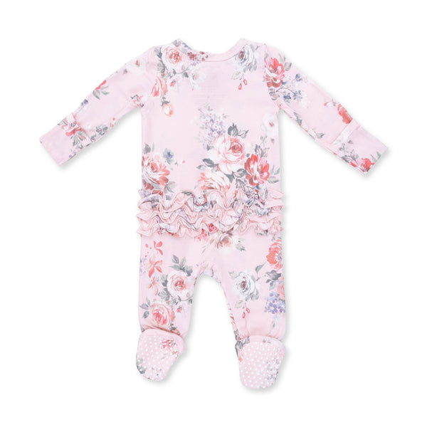 Painterly Rose Bouquets 2 Way Ruffle Zipper Footie