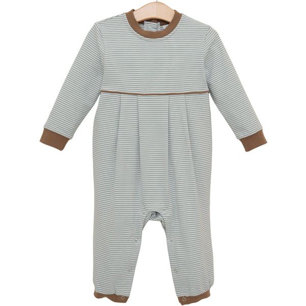 Patrick Romper- Dusty Sage Stripe/Light Brown