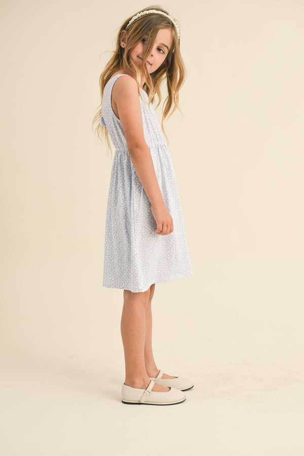 Sleeveless Tie Back Dress- Blue Floral