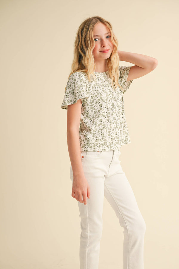 Round Neck Flutter Sleeve Boxy Top