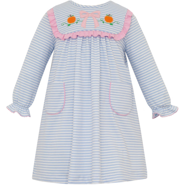 Pumpkin W/ Bow Knit Dress- Blue Stripe