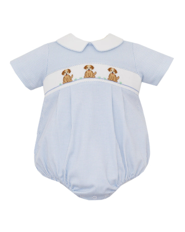 Puppies Knit Bubble- Blue Check