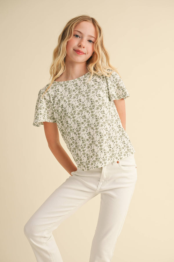 Round Neck Flutter Sleeve Boxy Top