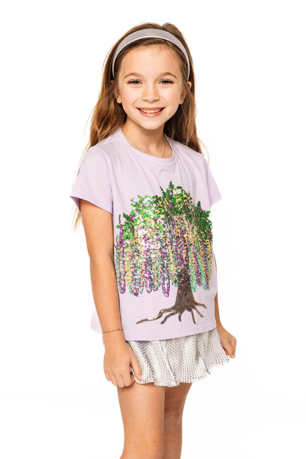 Lavender Frill Edge Beads In Tree Tee