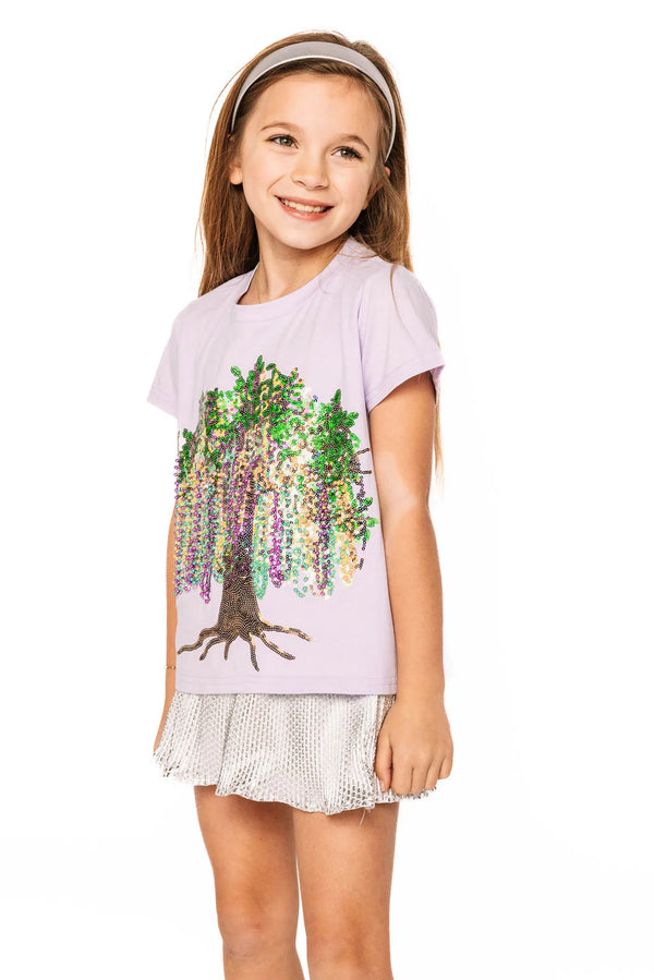 Lavender Frill Edge Beads In Tree Tee