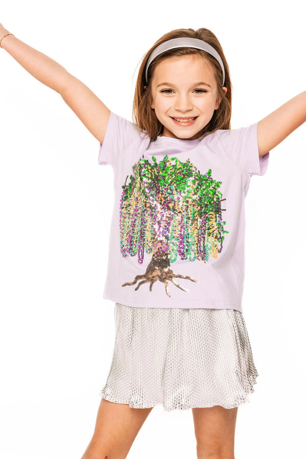 Lavender Frill Edge Beads In Tree Tee