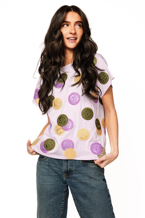 Lavender Mardi Gras Doubloon Tee- (Women's)